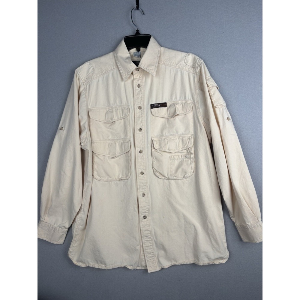 Vintage Orvis Shirt Men's M Beige Khaki Fishing Guide Hunting Outdoors 4187